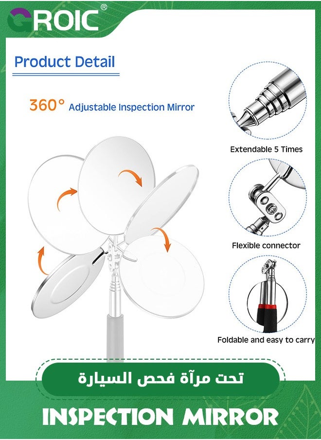 GROIC - Telescoping Inspection Mirror with LED Lighted,87cm Mechanics Mirror Tool with Long Handle, Round Extendable Mirror,Automotive Extension Mirror Round Dental Mirror,Pickup Tools - Image 1