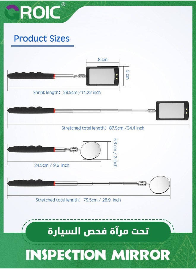 GROIC - Telescoping Inspection Mirror with LED Lighted,87cm Mechanics Mirror Tool with Long Handle, Round Extendable Mirror,Automotive Extension Mirror Round Dental Mirror,Pickup Tools - Image 1