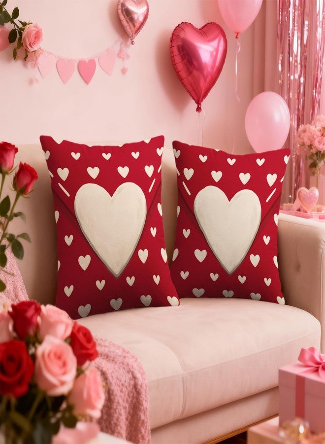 Smozenith أغطية وسائد حمراء لعيد الحب، مقاس 18×18 بوصة، طقم من قطعتين، أغطية وسائد كريمية اللون بنقشة قلوب، أغطية وسائد مزخرفة لعيد الحب، أغطية وسائد خارجية مزخرفة، أغطية وسائد ريفية، أغطية وسائد للكنبة والسرير - Image 2