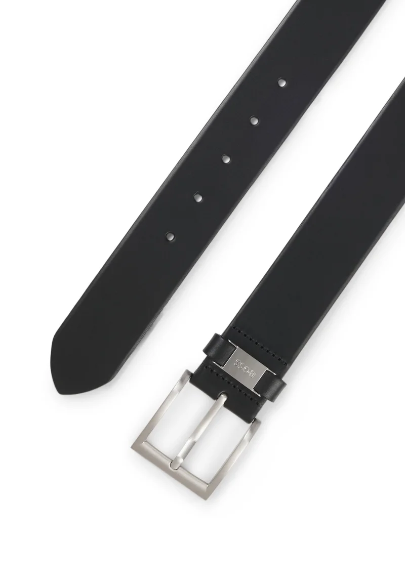 BOSS Italian-leather belt with logo keeper and brushed hardware
