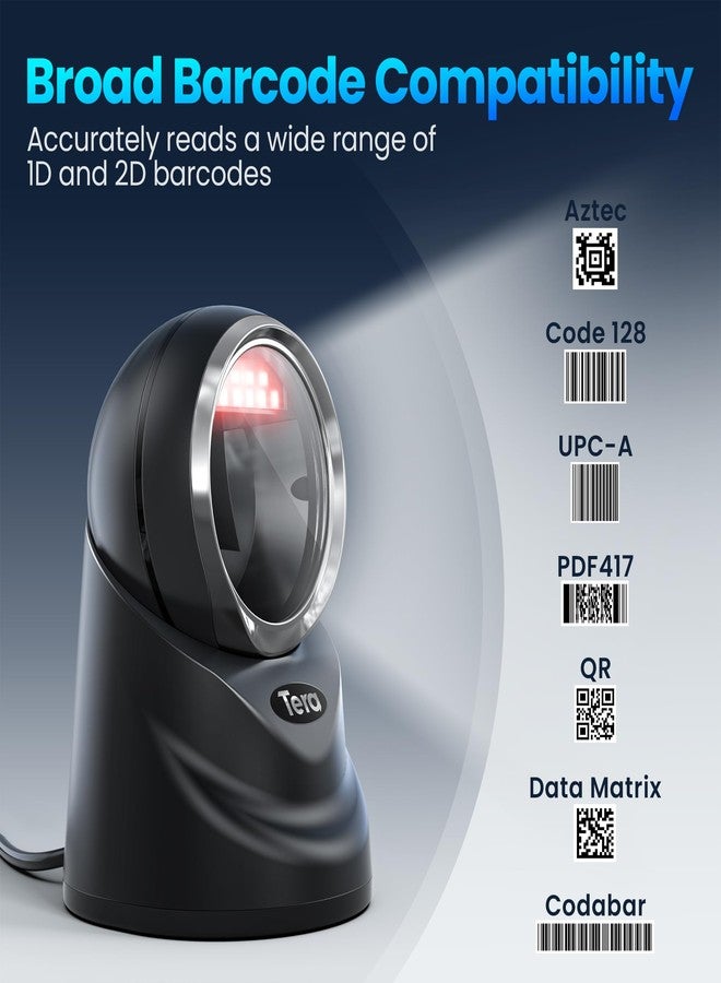 Tera 2D QR Desktop Omnidirectional Barcode Scanner Hands-Free USB 2.0 Wired Bar Code Reader with Automatic Image Sensing Scanning Platform Scanner for POS Supermarket Retail Store Model 9100 (Black) - Image 2