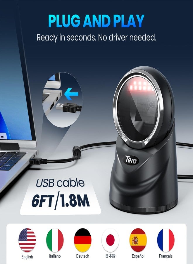 Tera 2D QR Desktop Omnidirectional Barcode Scanner Hands-Free USB 2.0 Wired Bar Code Reader with Automatic Image Sensing Scanning Platform Scanner for POS Supermarket Retail Store Model 9100 (Black) - Image 5