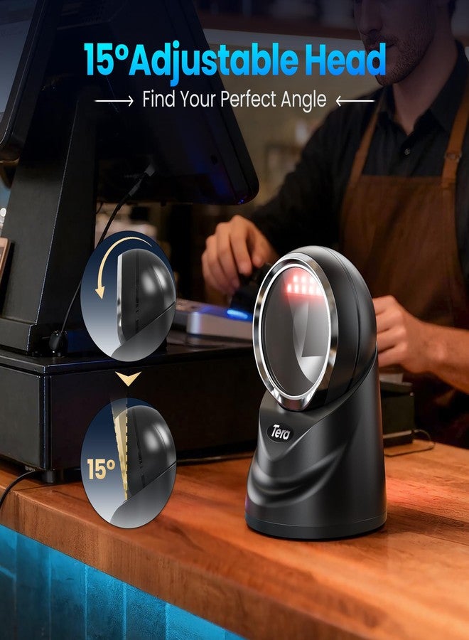 Tera 2D QR Desktop Omnidirectional Barcode Scanner Hands-Free USB 2.0 Wired Bar Code Reader with Automatic Image Sensing Scanning Platform Scanner for POS Supermarket Retail Store Model 9100 (Black) - Image 3