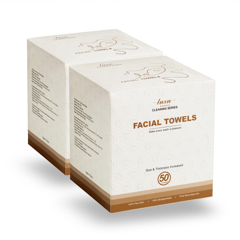 LUXU Face Towels,Facial Towels,100 Ct Disposable Face Towel, 9.8"X9.8"Face Cloths, Makeup Remover Face Towelettes Disposable,Disposable Face Cloths for Sensitive Skin,USDA Biobased Clean Face Towel - Image 1