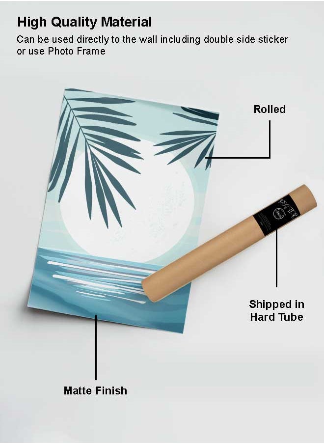 LOWHA - Poster Painting Art With Four Separate Pieces Of Double-Sided Stickers Abstract Seascape Palm Leaves Minimalistic Art For Home Bedroom Living Room And Office Decor - Image 1