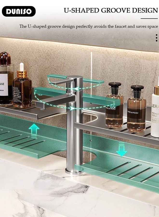 DUNISO Over The Sink Shelf, Shelf Organizer Over The Faucet, Bathroom Sink Shelf Over Faucet, U-Shaped Recess Design Countertop Organizer, Multi-Functional Hollow Storage Shelf for Bathroom, Kitchen  - Image 2