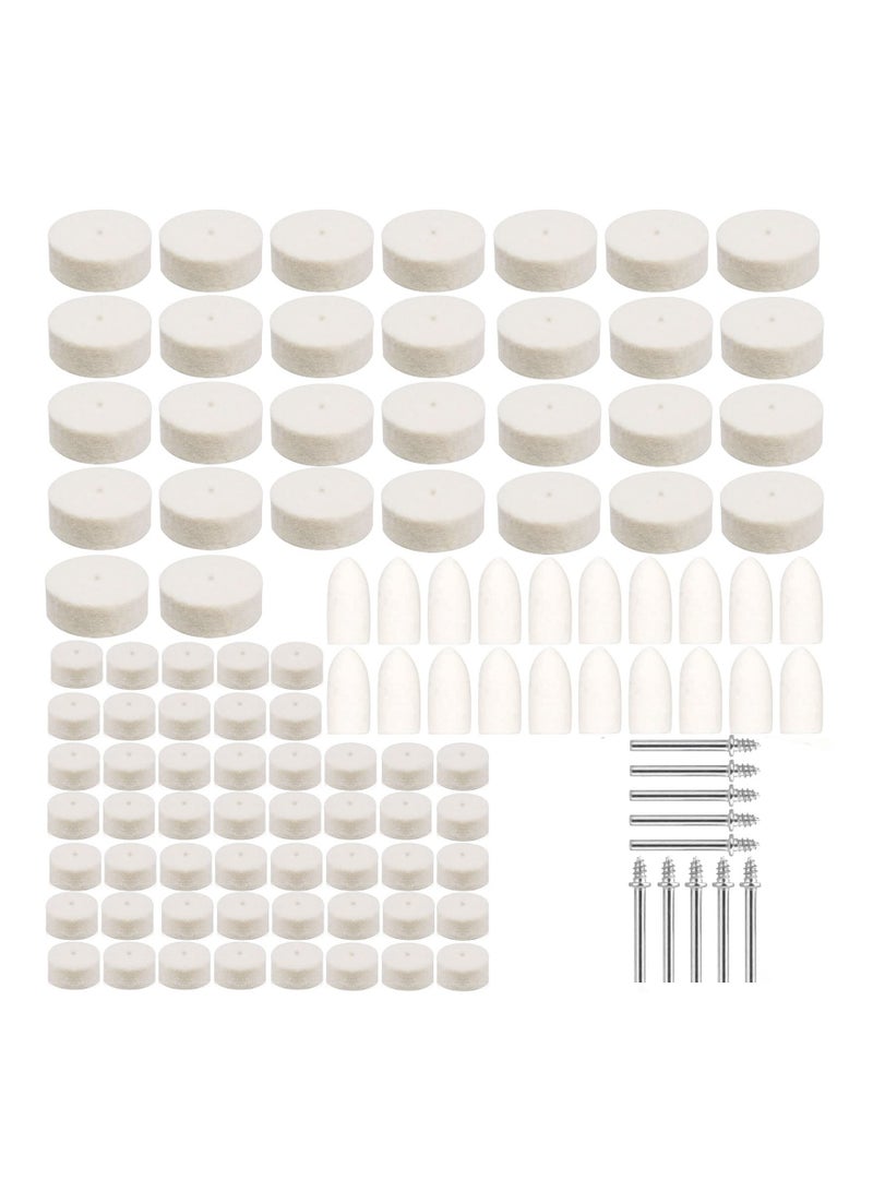 SOLARAE 110PCS Wool Felt Polishing Pads, Buffing Grinding Wheel Rotary Tool Set with 1/8 Inch Shank & Replacement Polishing Wheels, Point & Mandrel Kit for Drill Plastic Glass Metal Jewelry 9/ 12/ 25mm - Image 1