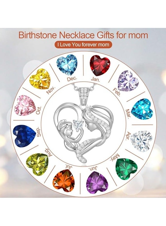 Zifeel Mother and Child Love Heart Pendant Necklace, Mothers Day Gift,  925 Sterling Silver Birthstone Necklace for Women, Mothers Day Valentines, Anniversary, Birthday,  Jewelry Gifts for Mom, Women, Wife Grandma... - Image 3