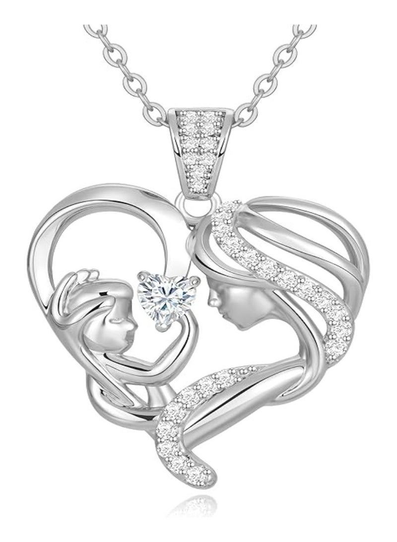 Zifeel Mother and Child Love Heart Pendant Necklace, Mothers Day Gift,  925 Sterling Silver Birthstone Necklace for Women, Mothers Day Valentines, Anniversary, Birthday,  Jewelry Gifts for Mom, Women, Wife Grandma... - Image 1