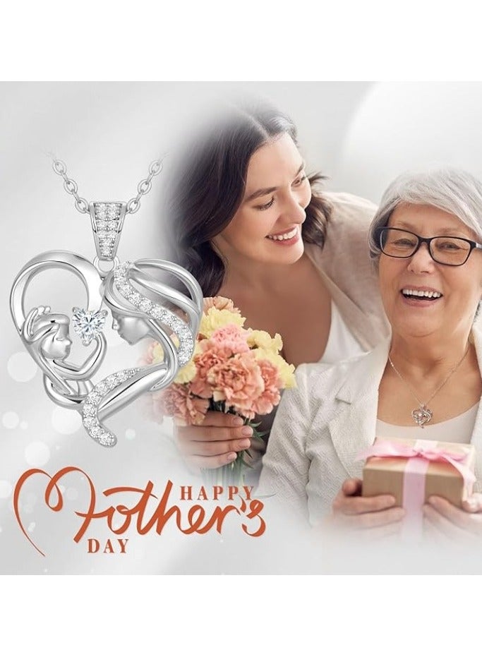 Zifeel Mother and Child Love Heart Pendant Necklace, Mothers Day Gift,  925 Sterling Silver Birthstone Necklace for Women, Mothers Day Valentines, Anniversary, Birthday,  Jewelry Gifts for Mom, Women, Wife Grandma... - Image 4