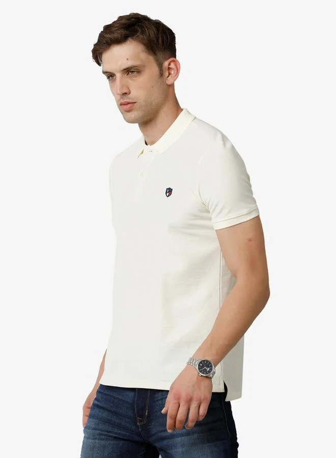 FERVORO Men Off White Plain Cotton Polo