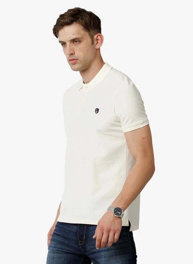 FERVORO Men Off White Plain Cotton Polo