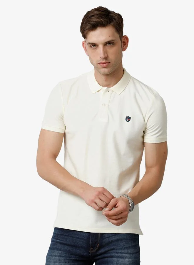 FERVORO Men Off White Plain Cotton Polo