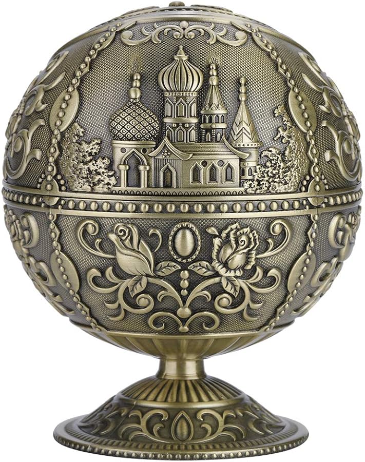 صحن رماد معدني كلاسيكي تصميم كروي دائري نقش بارز تشطيب مذهب بلون برونزي قلعة - Image 5