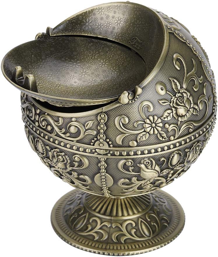 صحن رماد معدني كلاسيكي تصميم كروي دائري نقش بارز تشطيب مذهب بلون برونزي قلعة - Image 4