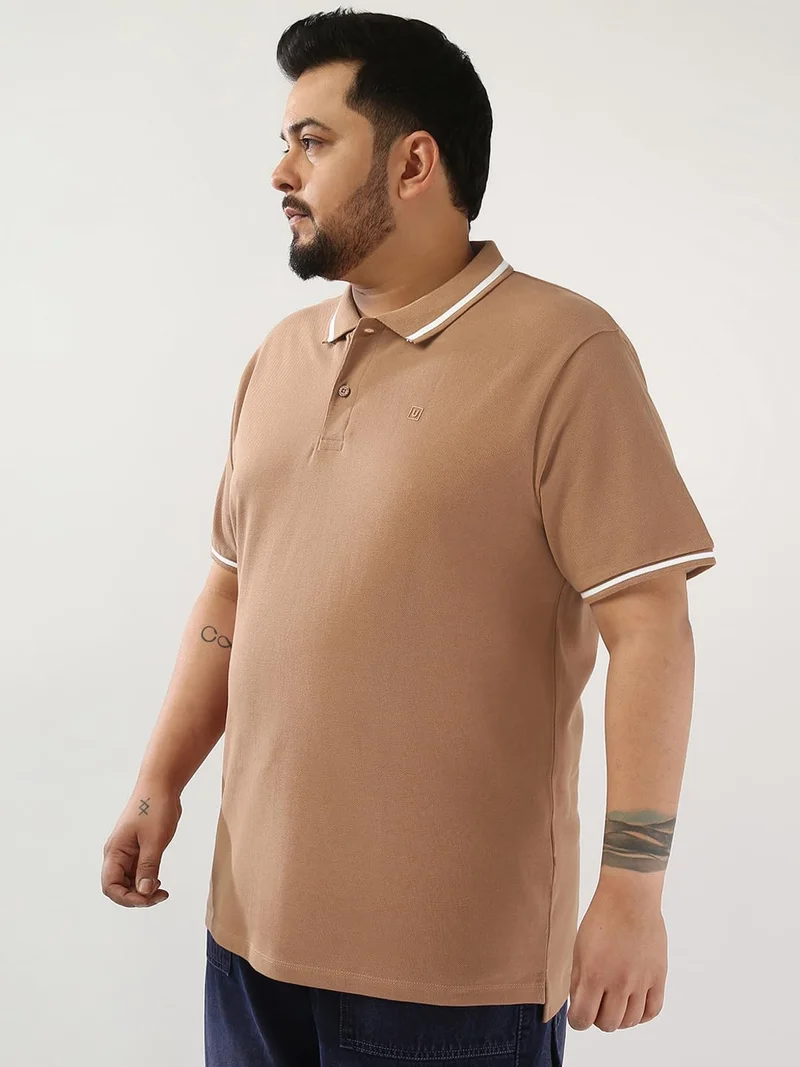 Urbano Fashion  Urbano Plus Men's Mocha Mousse Solid Regular Fit Half Sleeve Cotton Polo T-Shirt  | Best Price UAE