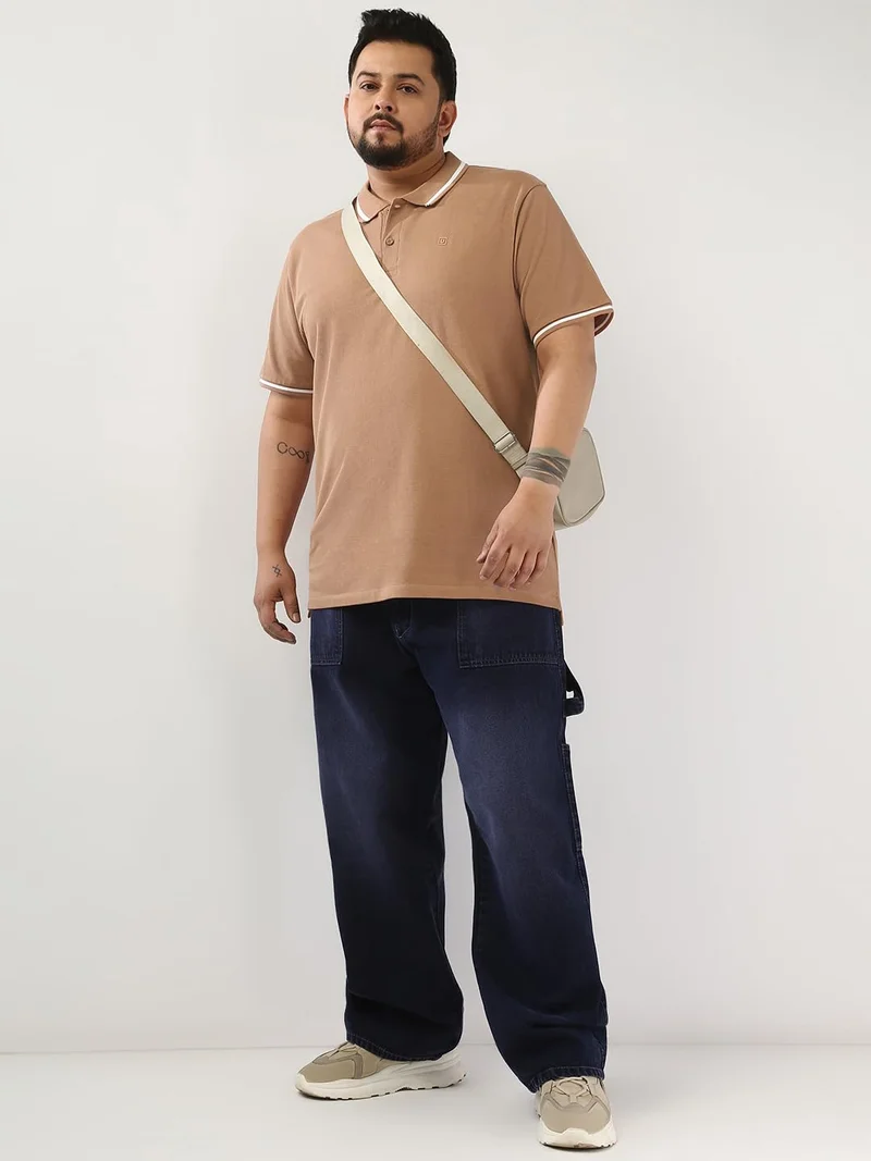 Urbano Fashion  Urbano Plus Men's Mocha Mousse Solid Regular Fit Half Sleeve Cotton Polo T-Shirt  | Best Price UAE