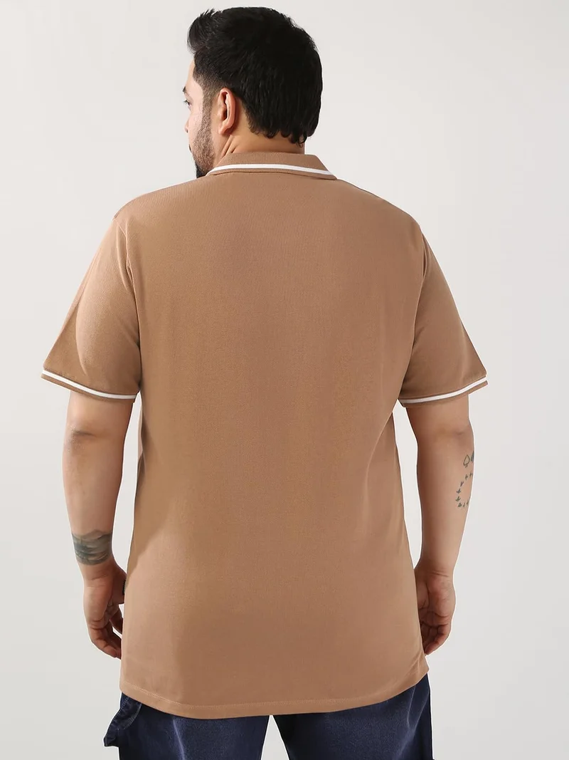 Urbano Fashion  Urbano Plus Men's Mocha Mousse Solid Regular Fit Half Sleeve Cotton Polo T-Shirt  | Best Price UAE