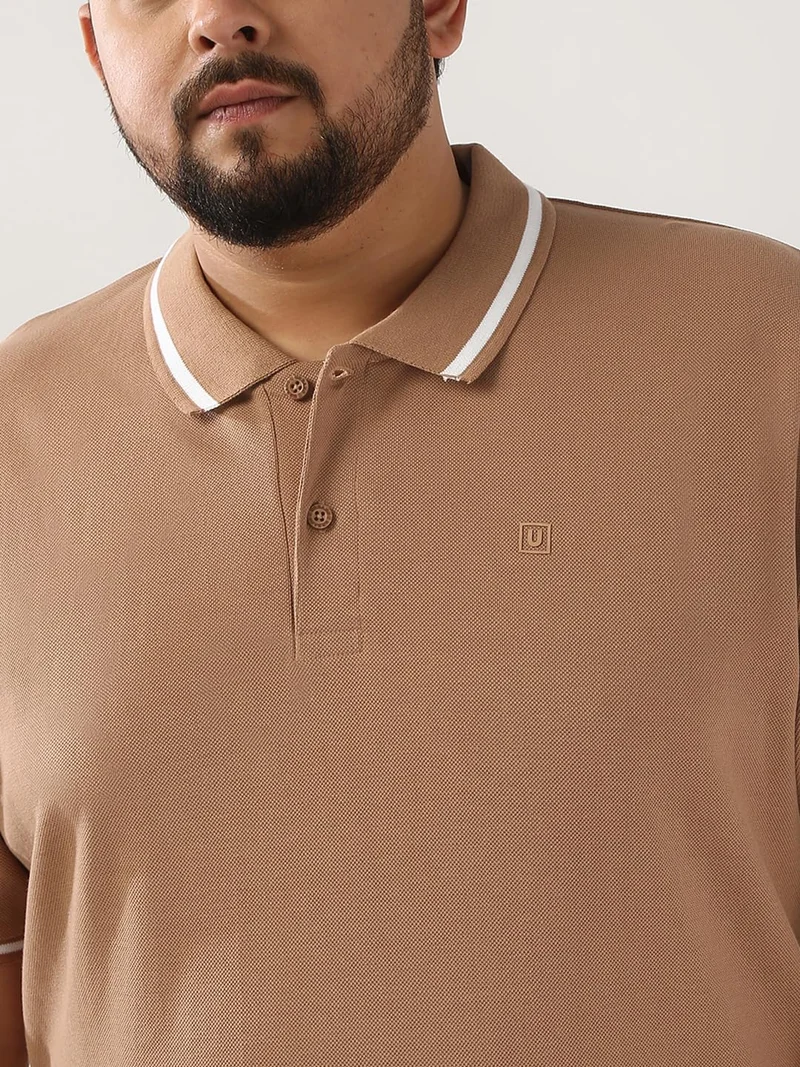 Urbano Fashion  Urbano Plus Men's Mocha Mousse Solid Regular Fit Half Sleeve Cotton Polo T-Shirt  | Best Price UAE