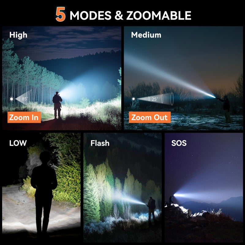 LETMY Tactical Flashlight S2000-2 Pack Bright Military Grade LED Flashlights High Lumens - Portable Handheld Flash Light, 5 Modes Zoomable Waterproof Flashlights for Home Emergency Camping- Orange - Image 4