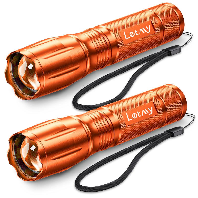 LETMY Tactical Flashlight S2000-2 Pack Bright Military Grade LED Flashlights High Lumens - Portable Handheld Flash Light, 5 Modes Zoomable Waterproof Flashlights for Home Emergency Camping- Orange - Image 1
