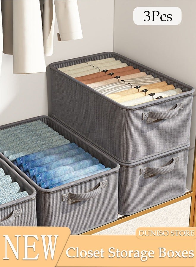 DUNISO 3pcs Closet Storage Box with Handle, Foldable Cube Storage Bins Sturdy Closet Organizer System for Clothing, Jeans, Toys, Books, Shelves, Closet, Wardrobe - Image 1