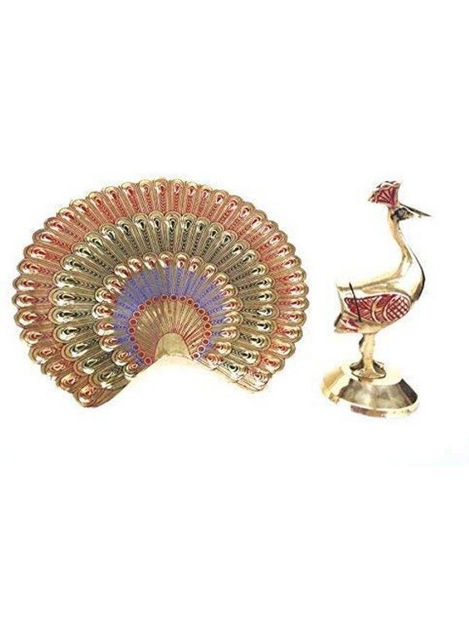 SkyWalker Handcrafted Brass Peacock Showpiece Dancing Peacock Figurine Home Decor Statue Sculpture -10 cm (Multicolor) - Image 3
