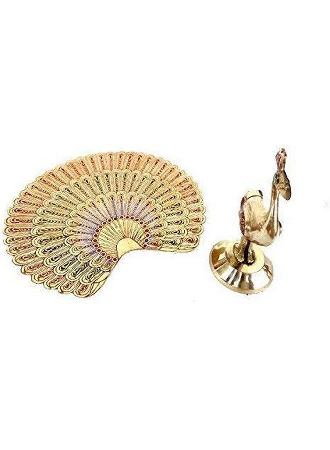 SkyWalker Handcrafted Brass Peacock Showpiece Dancing Peacock Figurine Home Decor Statue Sculpture -10 cm (Multicolor) - Image 2