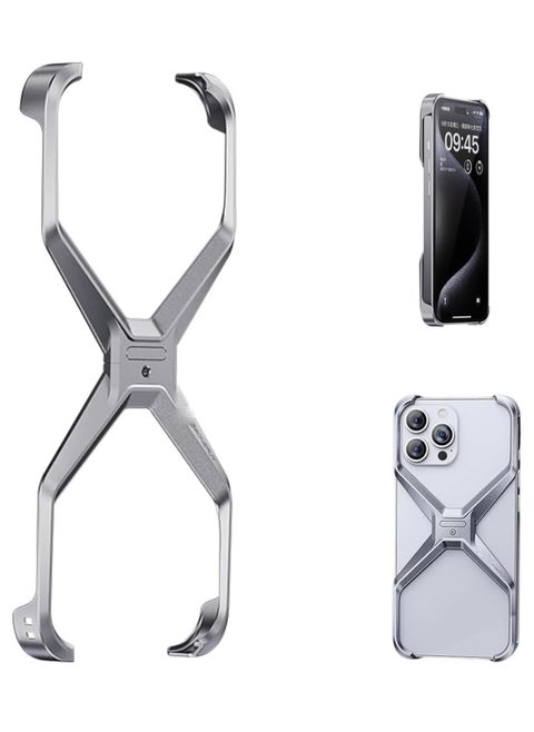 Metal Cool Down Phone Case For iPhone 16 Pro Max Aluminum Alloy Rimless Four-Corner Anti-fall Case Silver