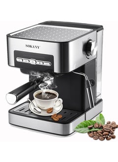 sokany Espresso Coffee Maker,15 Bar Steam Pressure Pump, Swivel Steam Jet to Froth Milk, Automatic Shut-Off 1.6L Water Tank 850W - Black/Silver  - Image 1