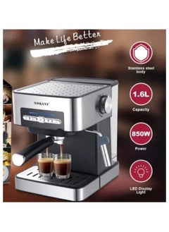 sokany Espresso Coffee Maker,15 Bar Steam Pressure Pump, Swivel Steam Jet to Froth Milk, Automatic Shut-Off 1.6L Water Tank 850W - Black/Silver  - Image 2