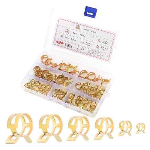 carleef Spring Hose Clamp Assortment Kit,6 Size Fuel Line Clamp for Fastening Vacuum Line,Silicone Tubing,Hose Pipe & Spring Clamps,Universal Small Hoses Clamps Car Accessories (60PCS) - Image 1
