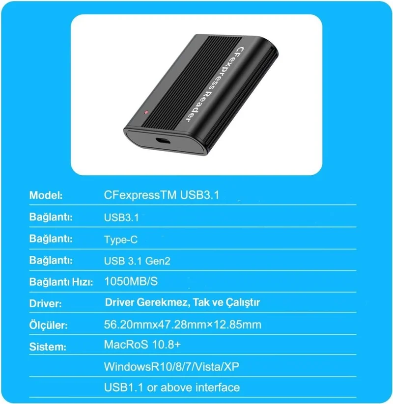 Techmaster Type-C Cf Exspress Gen 2 Cf Card Reader 10GBPS Speed ​​Support