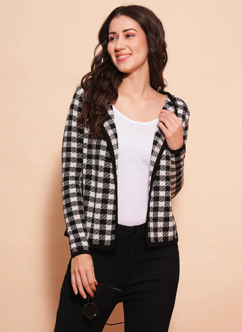 globus Globus Women Checked Self Design Cardigan