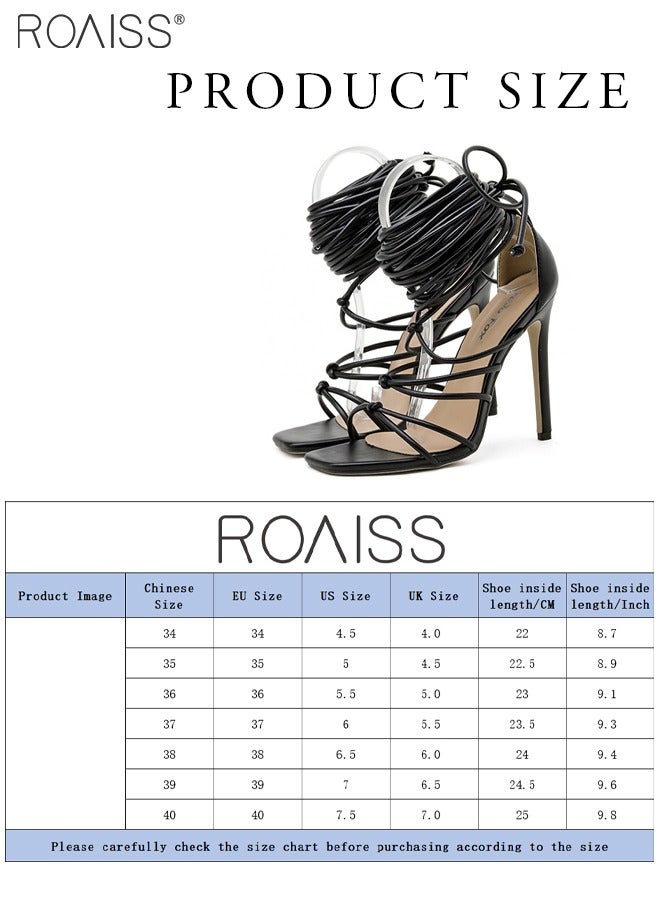 roaiss صنادل عصرية ومتعددة الاستخدامات بكعب ستيليتو للنساء للتنقل اليومي بمقدمة مربعة مفتوحة من الأمام وصنادل بتصميم روماني بحزام متقاطع عالي جدًا  - Image 2