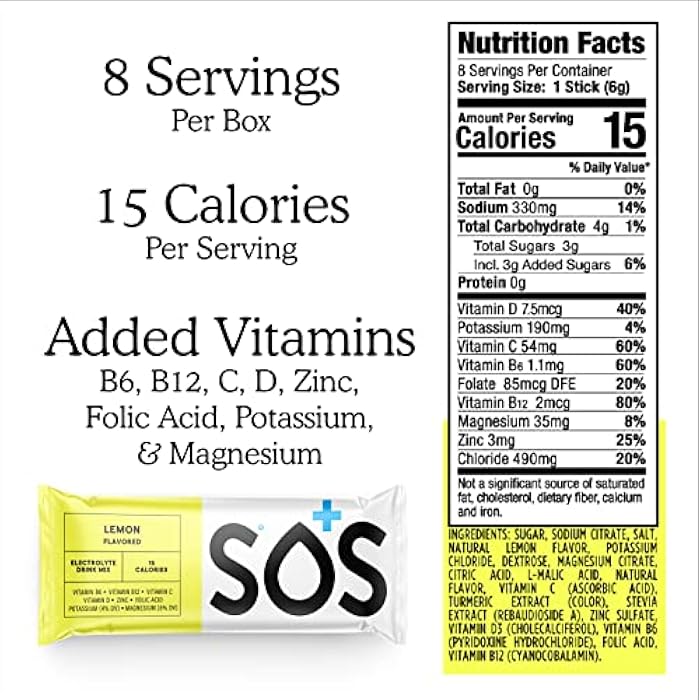 SOS Hydration ORS Electrolyte Powder Stick Packs | Oral Rehydration Solution | Low Sugar | Rapid Rehydration | Made in USA | Keto | Lemon | 8 Servings - Image 2