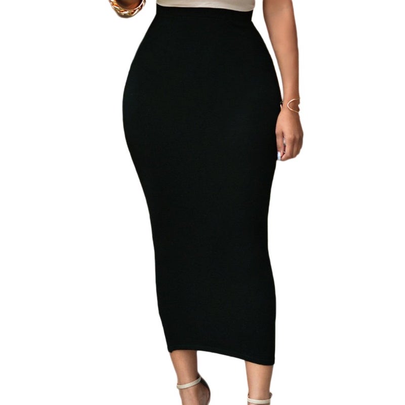 Lrady Women's Pencil Skirt Elastic Waist Stretch Bodycon Long Skirt XXL Black - Image 5