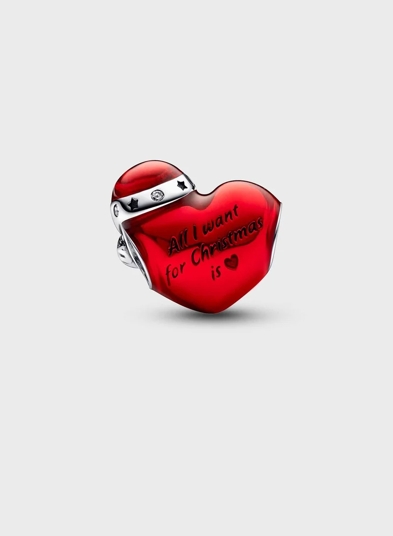 PANDORA Metallic Red Christmas Heart Charm