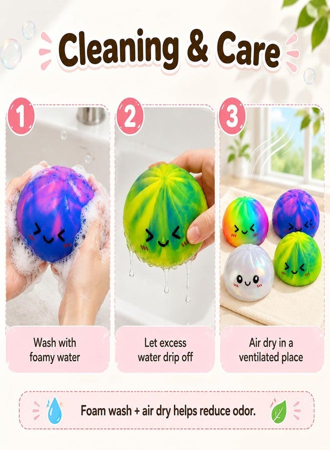 WruFiz 4PCS Dumpling Squishies with Food Steamer,Tie Dye Squeeze Dough Fidget Sensory Stress Balls,Clear Stretchy Squeeze Fidget Stress Balls, Rainbow Sensory Desk Toys for Anxiety Relief Party Gifts - Image 4