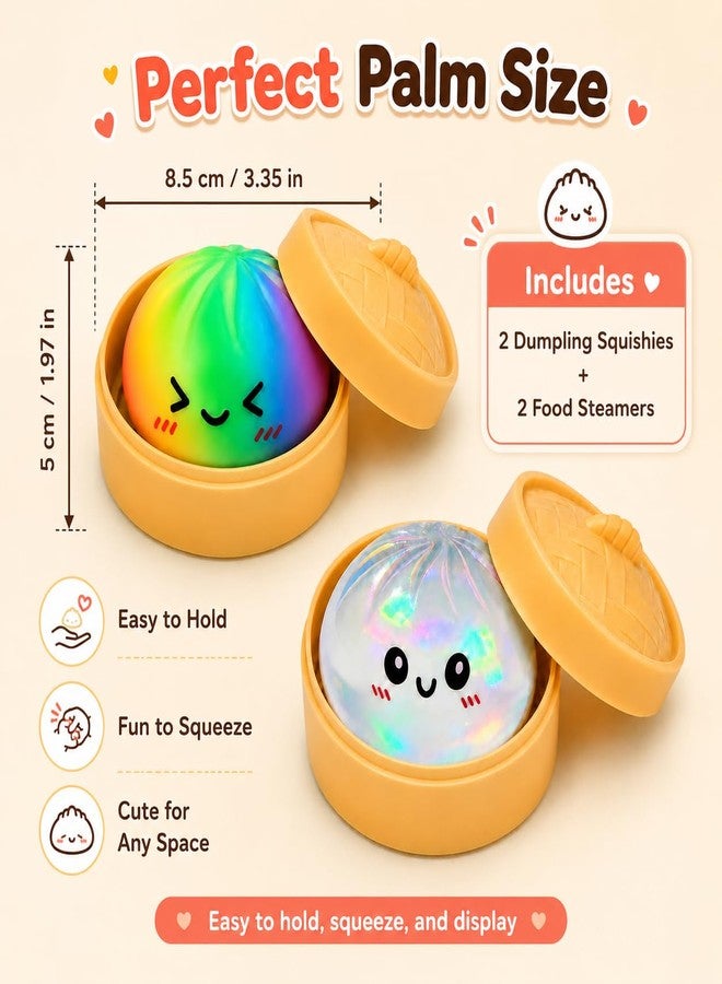 WruFiz 4PCS Dumpling Squishies with Food Steamer,Tie Dye Squeeze Dough Fidget Sensory Stress Balls,Clear Stretchy Squeeze Fidget Stress Balls, Rainbow Sensory Desk Toys for Anxiety Relief Party Gifts - Image 3