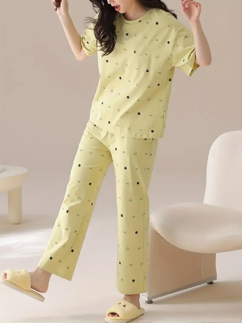 Celary Korean Style Women’s Night Suit|| Cute Printed Pajama Set ||Half Sleeve Top & Pants|| Soft Cotton Loungewear||Winter Night Suit - Image 2