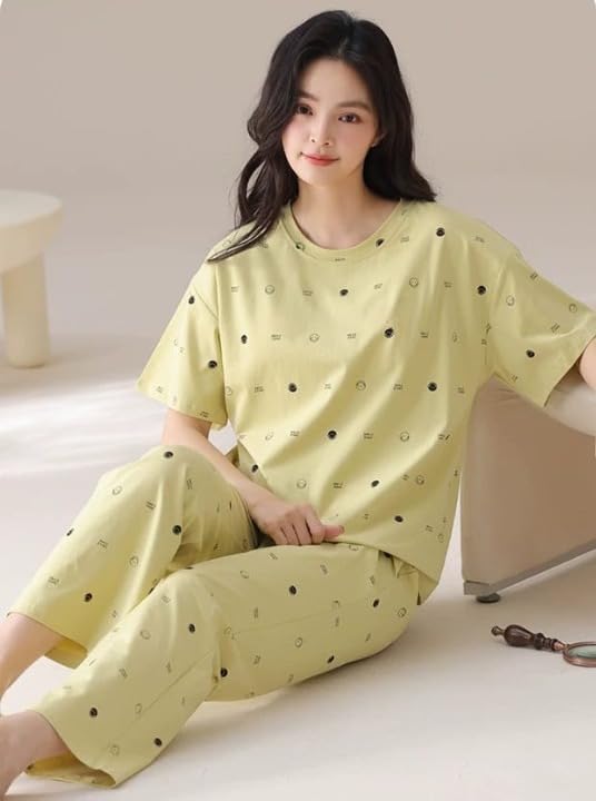 Celary Korean Style Women’s Night Suit|| Cute Printed Pajama Set ||Half Sleeve Top & Pants|| Soft Cotton Loungewear||Winter Night Suit - Image 3