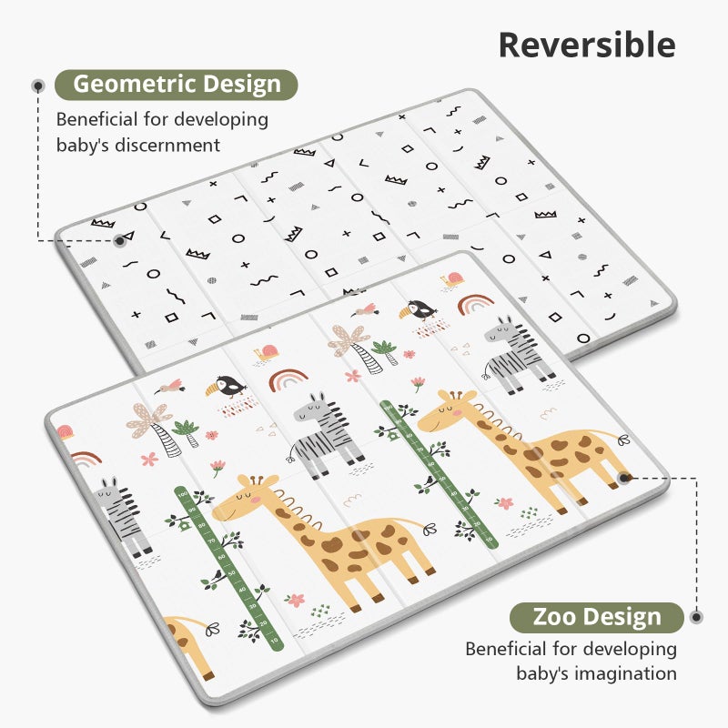 PIGLOG Baby Play Mat for Floor,79" x 71"Extra Large Foam Play Mats,Reversible Foam Playmat,Foldable,Waterproof &Anti-Slip Crawling for Babies,Toddlers,Infants, for Indoor and Outdoor,Cartoon Grey - Image 3