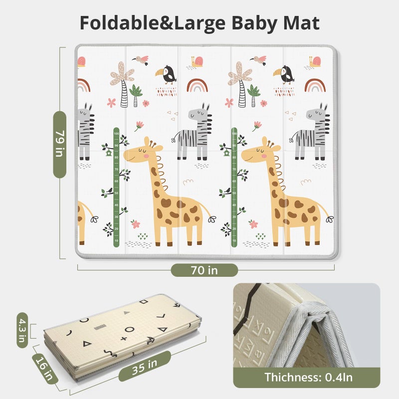 PIGLOG Baby Play Mat for Floor,79" x 71"Extra Large Foam Play Mats,Reversible Foam Playmat,Foldable,Waterproof &Anti-Slip Crawling for Babies,Toddlers,Infants, for Indoor and Outdoor,Cartoon Grey - Image 4