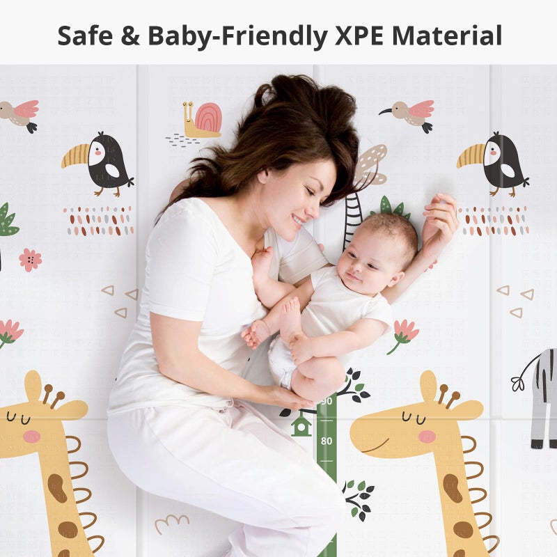 PIGLOG Baby Play Mat for Floor,79" x 71"Extra Large Foam Play Mats,Reversible Foam Playmat,Foldable,Waterproof &Anti-Slip Crawling for Babies,Toddlers,Infants, for Indoor and Outdoor,Cartoon Grey - Image 2