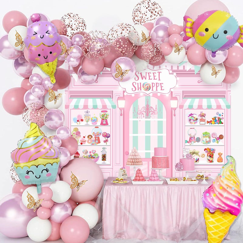 Mocsicka Ice Cream Backdrop 7x5ft - Pink Candy Shop Girl Birthday Party Backdrop Decorations, Donut Ice Cream Cake Table Decor Photoshoot Studio Props - Image 5