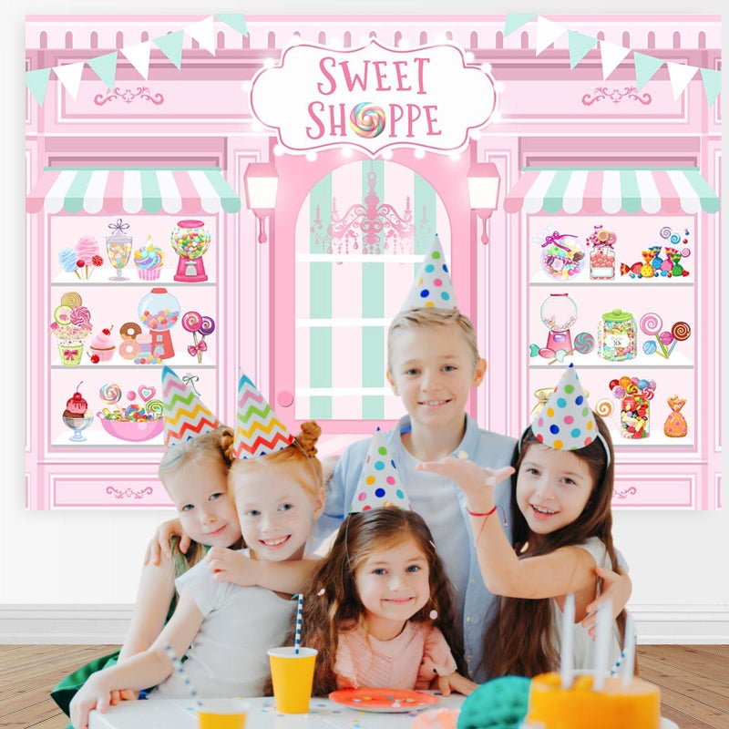 Mocsicka Ice Cream Backdrop 7x5ft - Pink Candy Shop Girl Birthday Party Backdrop Decorations, Donut Ice Cream Cake Table Decor Photoshoot Studio Props - Image 2