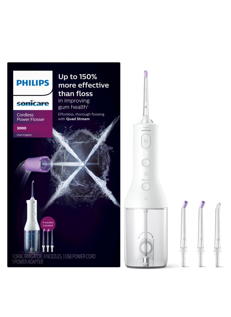 PHILIPS SONICARE Philips Sonicare Cordless Power Flosser 3000 + 2 Additional Nozzles (4 Total) White, HX3827/21 