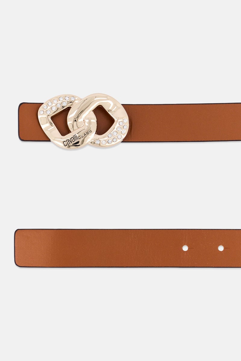 Cavalli Class Women Reversible Brand Logo Leather Belt, Multicolor - Image 2