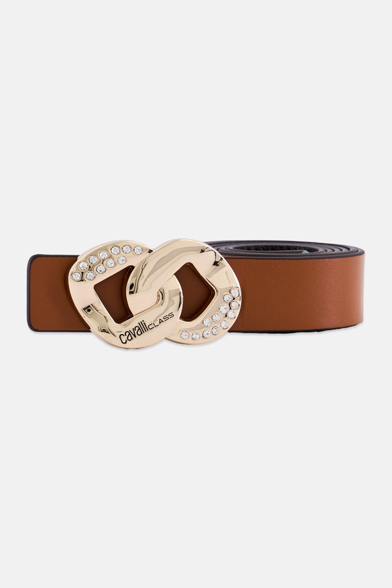 Cavalli Class Women Reversible Brand Logo Leather Belt, Multicolor - Image 1